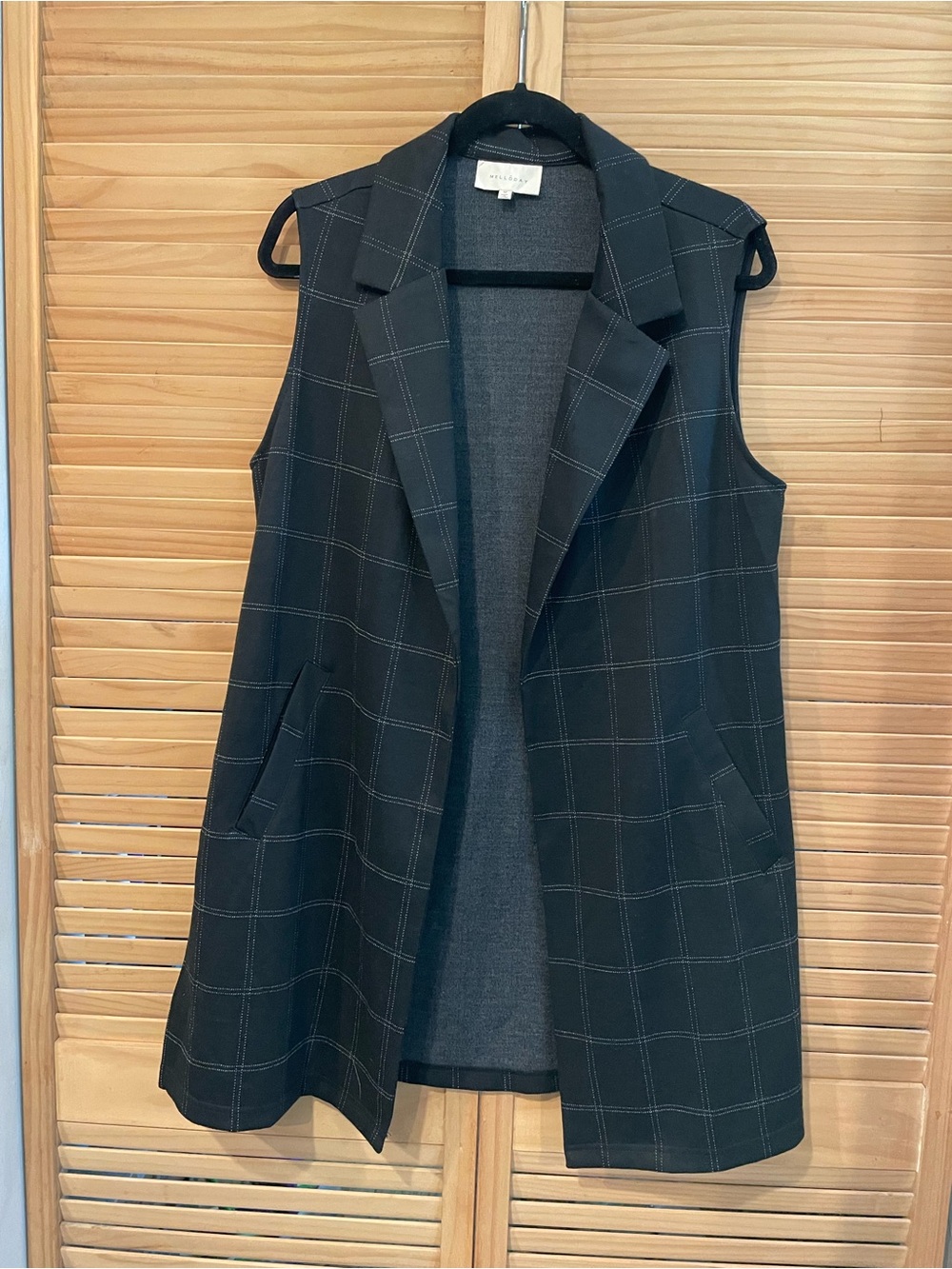 MELLODAY Black Windowpane Sleeveless Vest